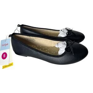 Cat & Jack Black Ballet Flats Girls Size 5  Bow Detail NWT